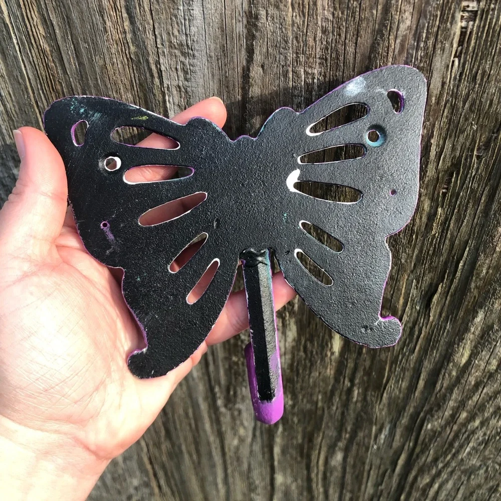 Upcycled Rustic Purple Cast Iron Butterfly Hook